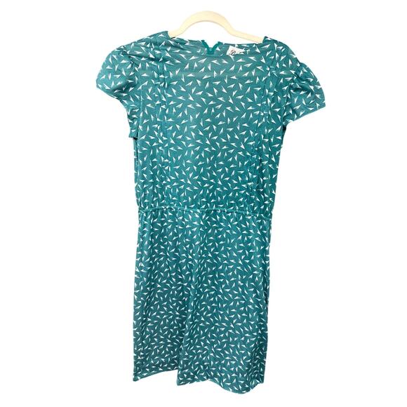 Vintage 80s Darian Women Teal 10 Dress Professional Modest Geometric Quirky - Picture 1 of 6